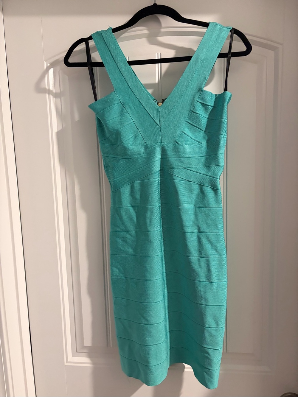 bebe Turquoise V-Neck Bandage Midi Dress